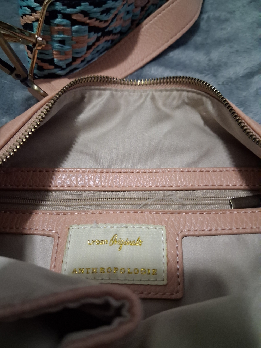 Anthropologie Urban Originals Blush Pink Crescent Shoulder Bag With Guitar Strap - Picture 5 of 6
